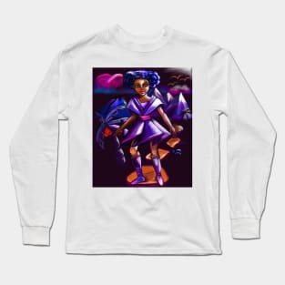 Anime girl with two puffs and lighting 2. Black afro anime girl in purple space fantasy scene ! beautiful  black girl with Braided hair, blue eyes, Cherry pink lips and dark brown skin. Hair love ! Long Sleeve T-Shirt